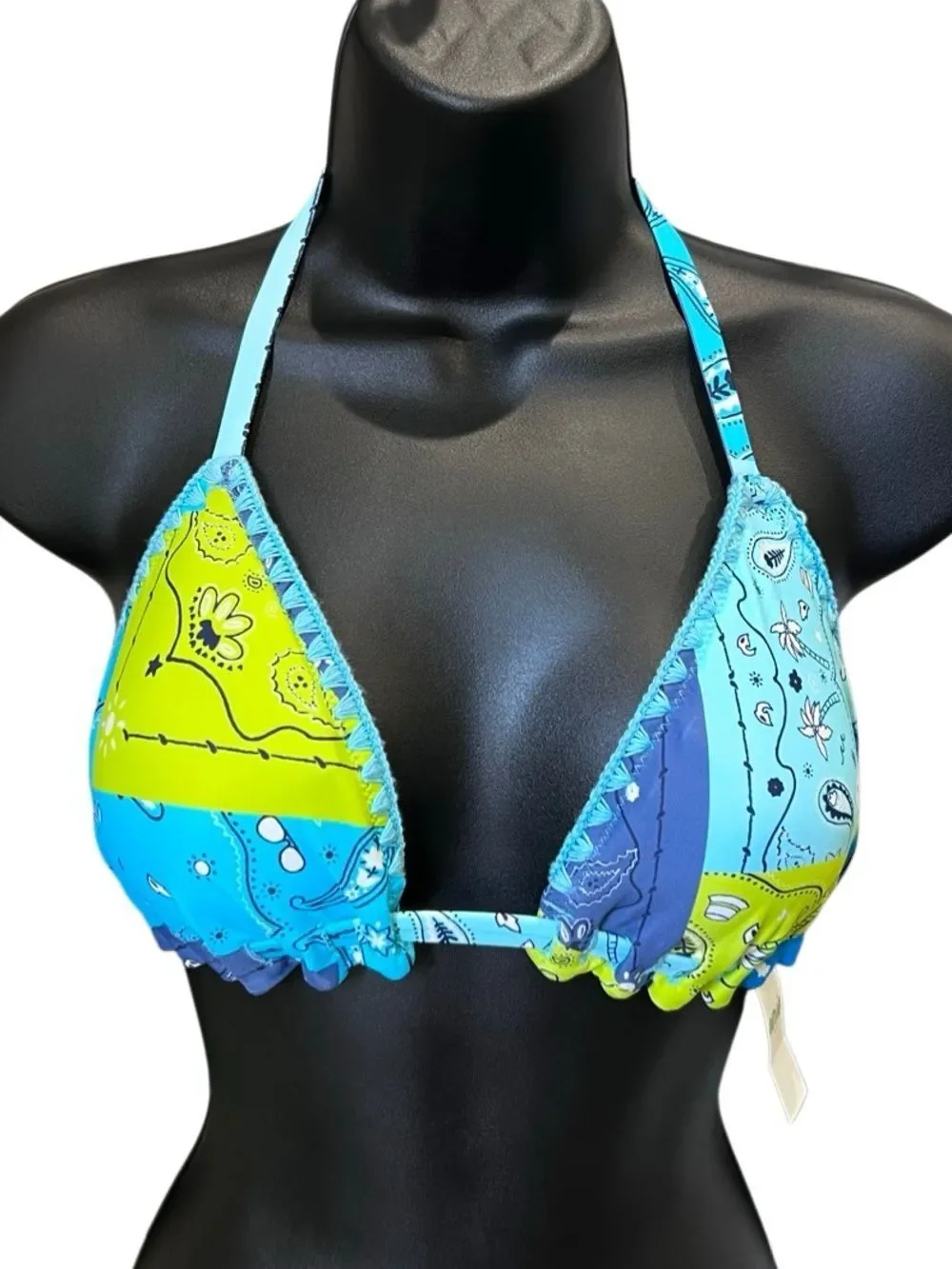 Aerie Crochet Trim String Triangle Bikini Top Size Large